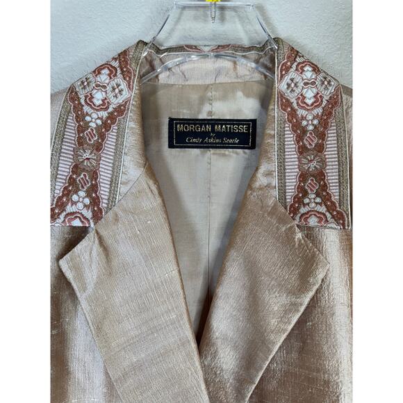 Vintage Morgan Matisse Blazer M Silk Shantung Look Embellished Collar Cuffs - Picture 3 of 11